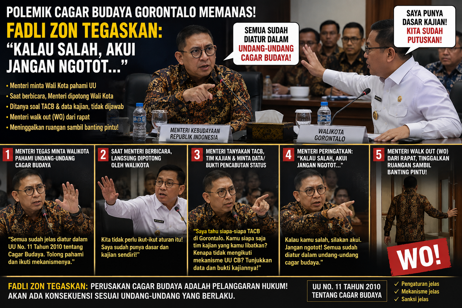 POLEMIK CAGAR BUDAYA GORONTALO MEMANAS, FADLI ZON TEGASKAN: "KALAU SALAH, AKUI JANGAN NGOTOT"